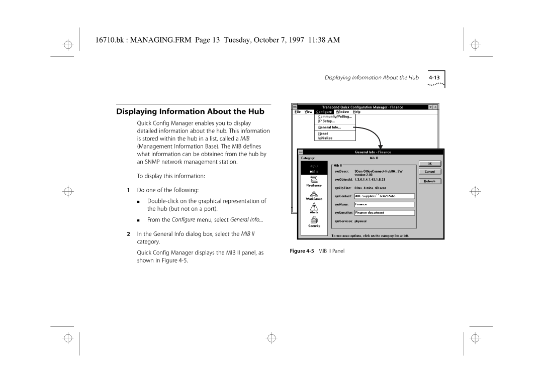 3Com 3C16710 manual Displaying Information About the Hub, Bk MANAGING.FRM Page 13 Tuesday, October 7, 1997 1138 AM 