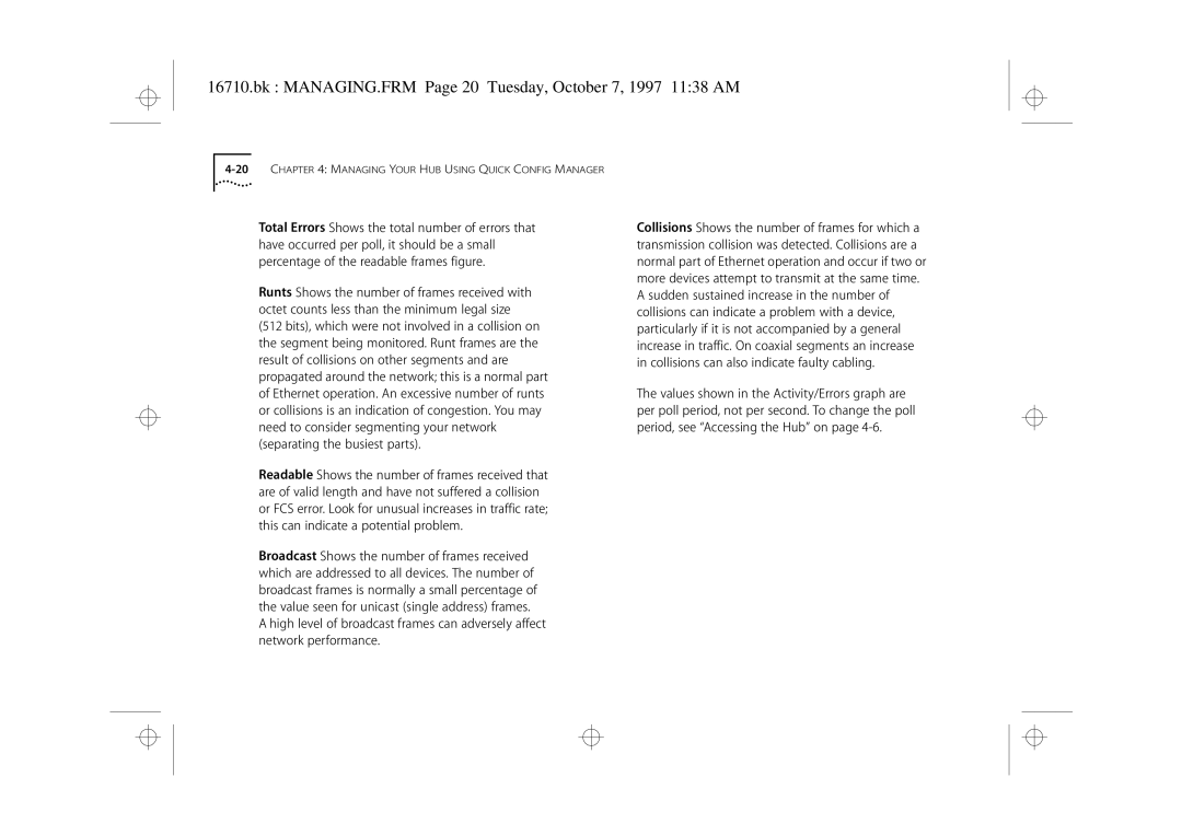 3Com 3C16710 manual Bk MANAGING.FRM Page 20 Tuesday, October 7, 1997 1138 AM 