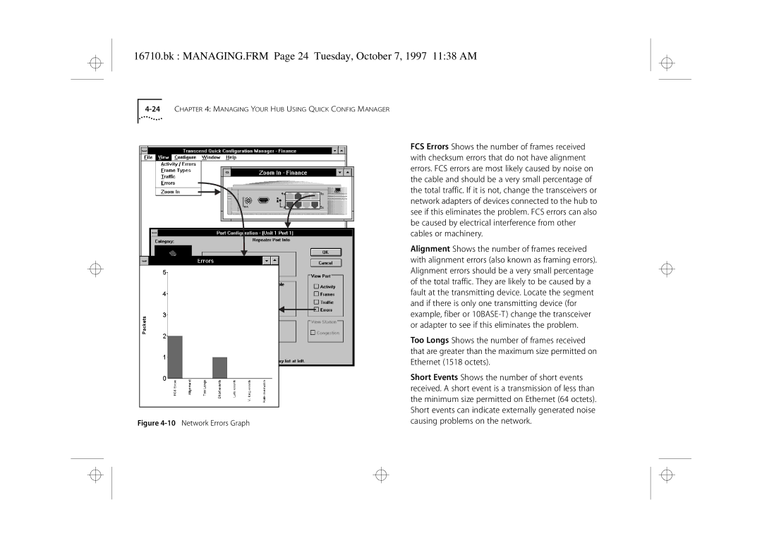 3Com 3C16710 manual Bk MANAGING.FRM Page 24 Tuesday, October 7, 1997 1138 AM, Network Errors Graph 