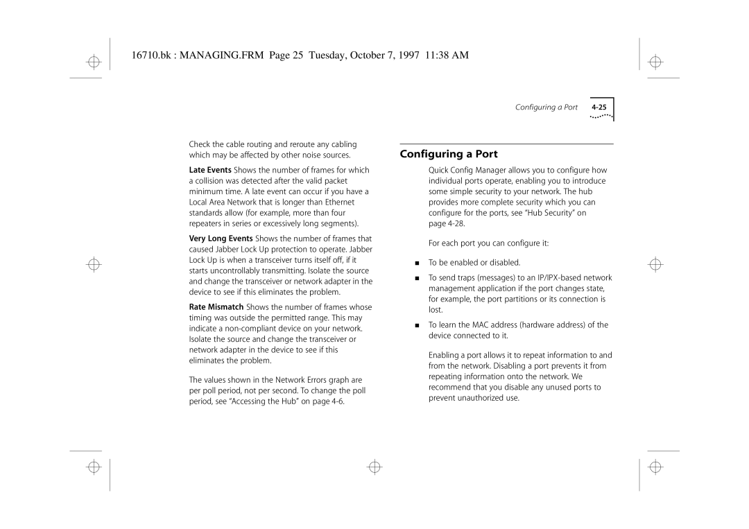 3Com 3C16710 manual Configuring a Port, Bk MANAGING.FRM Page 25 Tuesday, October 7, 1997 1138 AM 