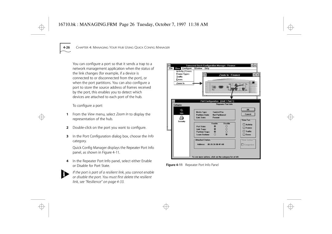 3Com 3C16710 manual Bk MANAGING.FRM Page 26 Tuesday, October 7, 1997 1138 AM, Repeater Port Info Panel 