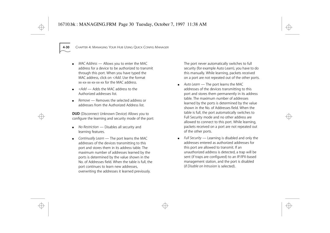 3Com 3C16710 manual Bk MANAGING.FRM Page 30 Tuesday, October 7, 1997 1138 AM 