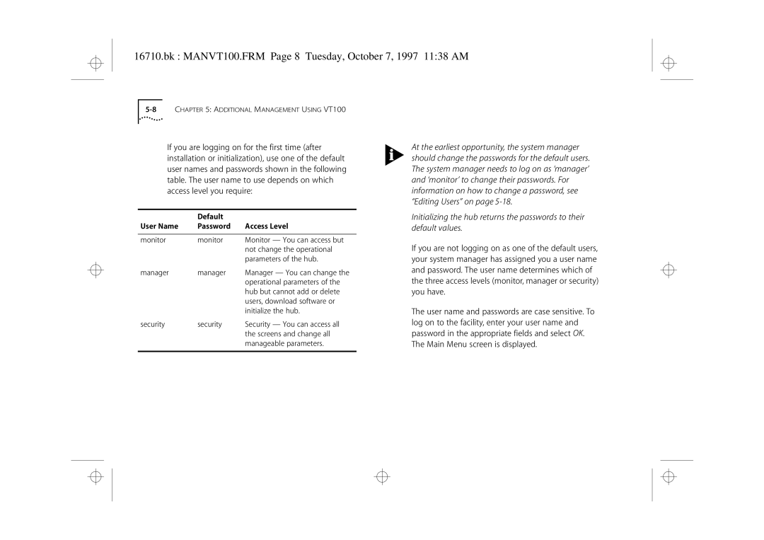 3Com 3C16710 manual Bk MANVT100.FRM Page 8 Tuesday, October 7, 1997 1138 AM 