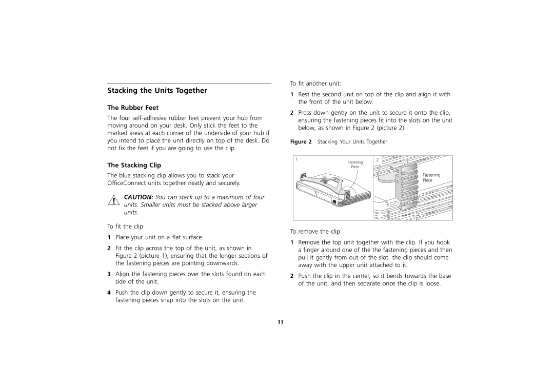 3Com 3C16723A, 3C16721A, 3C16722A manual Stacking the Units Together, Rubber Feet, Stacking Clip 