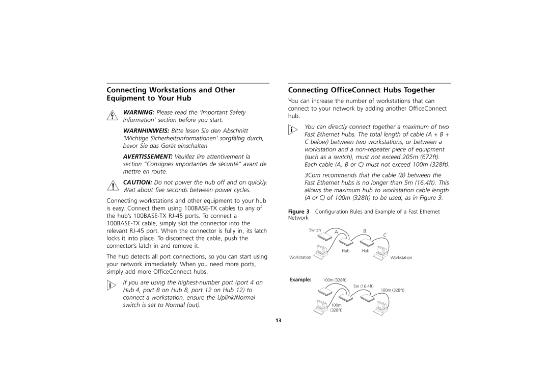 3Com 3C16722A Connecting Workstations and Other Equipment to Your Hub, Connecting OfficeConnect Hubs Together, Example 