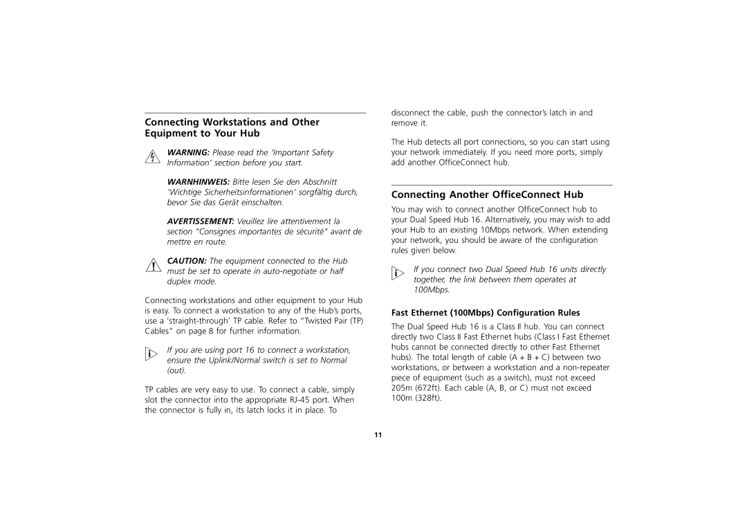 3Com 3C16751A manual Connecting Workstations and Other Equipment to Your Hub, Connecting Another OfficeConnect Hub 