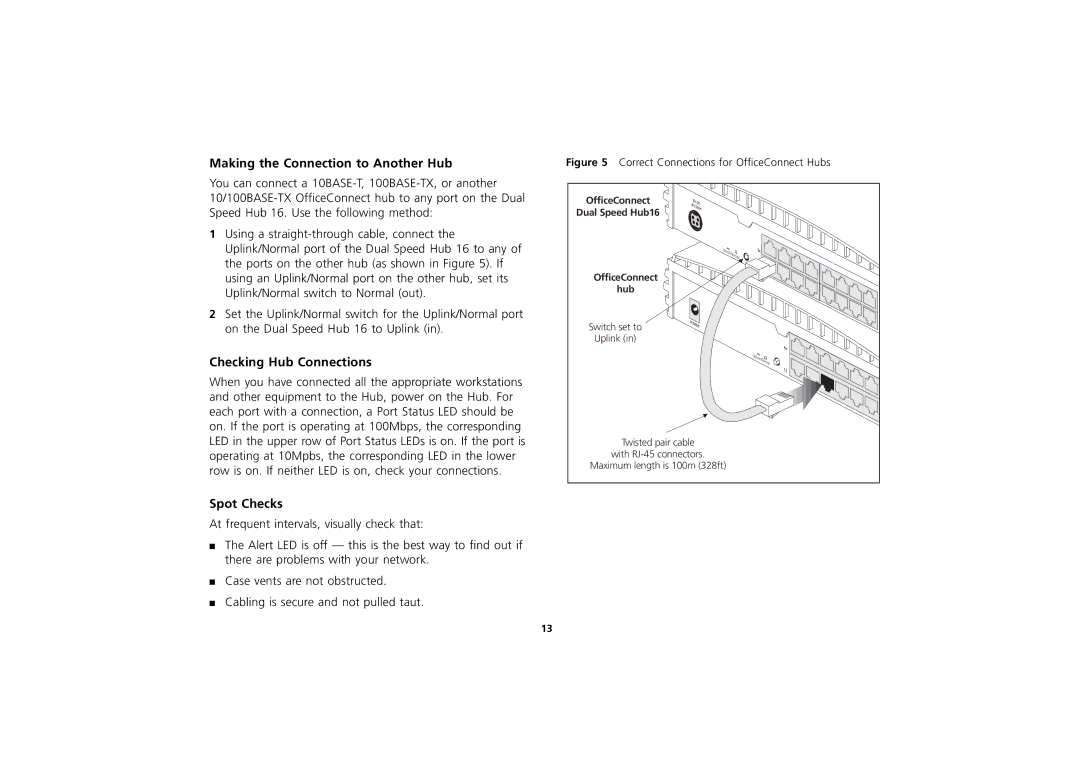 3Com 3C16751A manual Making the Connection to Another Hub, Checking Hub Connections, Spot Checks 