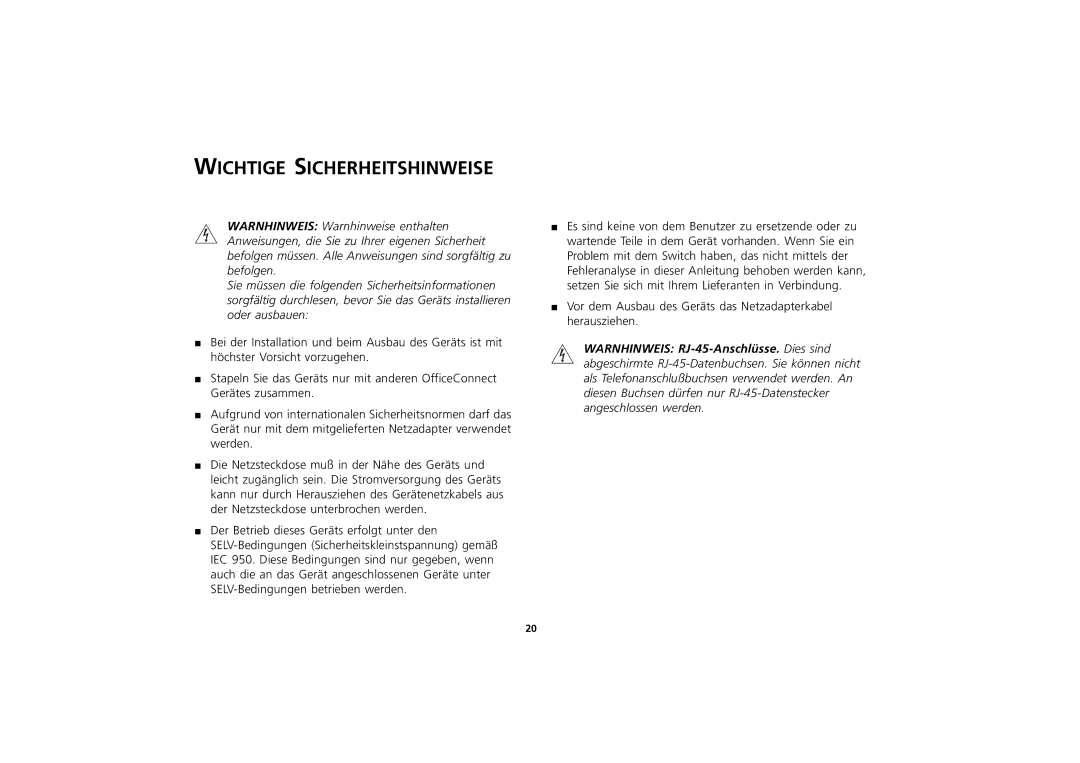 3Com 3C16751A manual Wichtige Sicherheitshinweise 