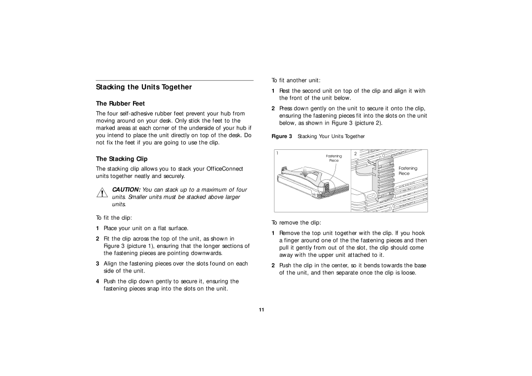 3Com 3C16791, 3C16790 manual Stacking the Units Together, Rubber Feet, Stacking Clip 