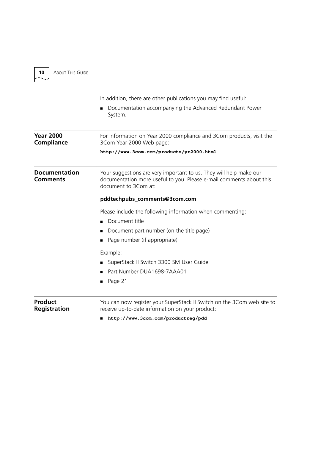 3Com 3C16987 manual Year, Compliance, Comments, Product, Registration 