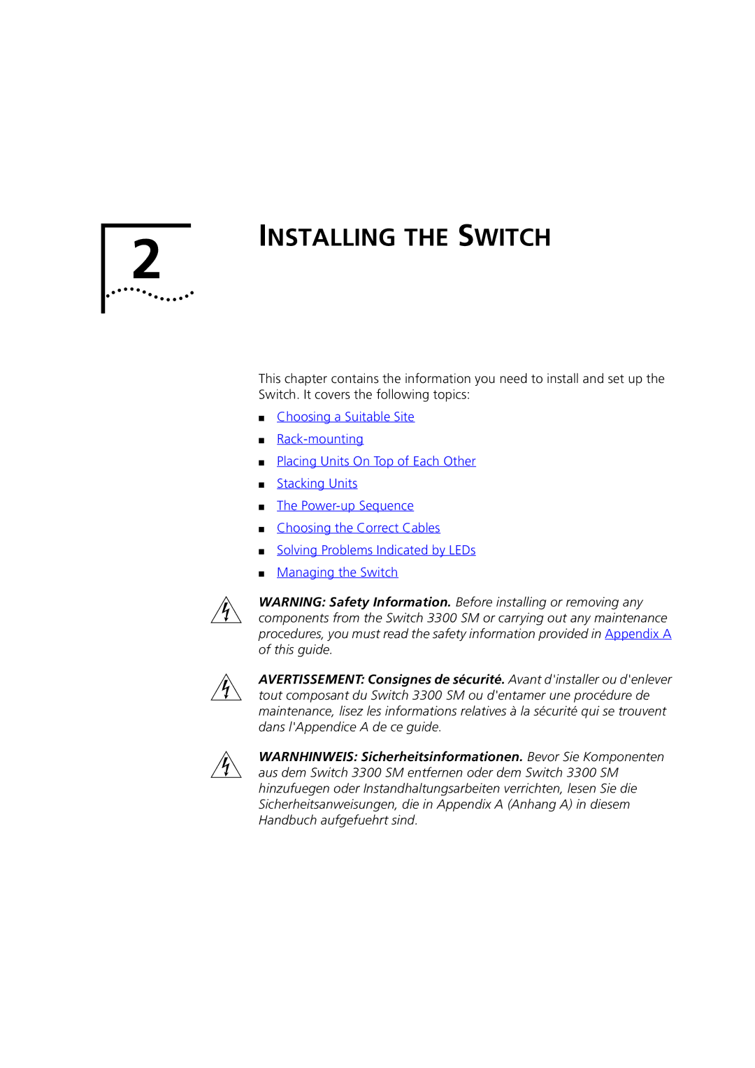 3Com 3C16987 manual Installing the Switch 