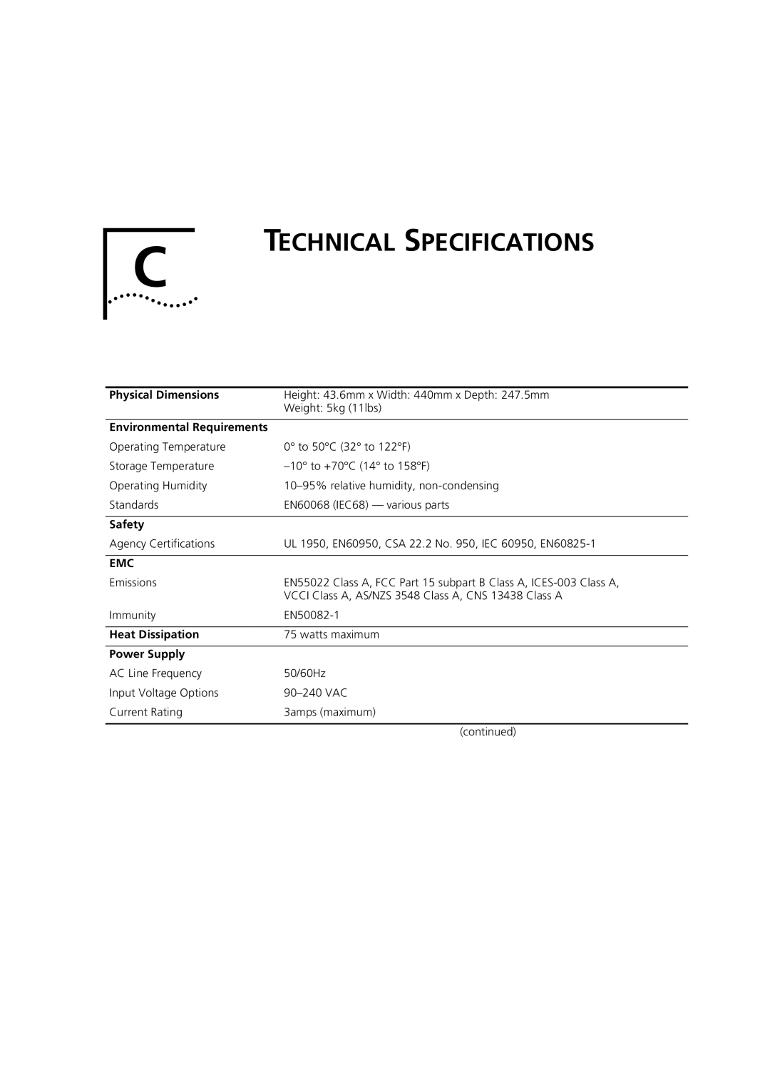 3Com 3C16987 manual Technical Specifications 