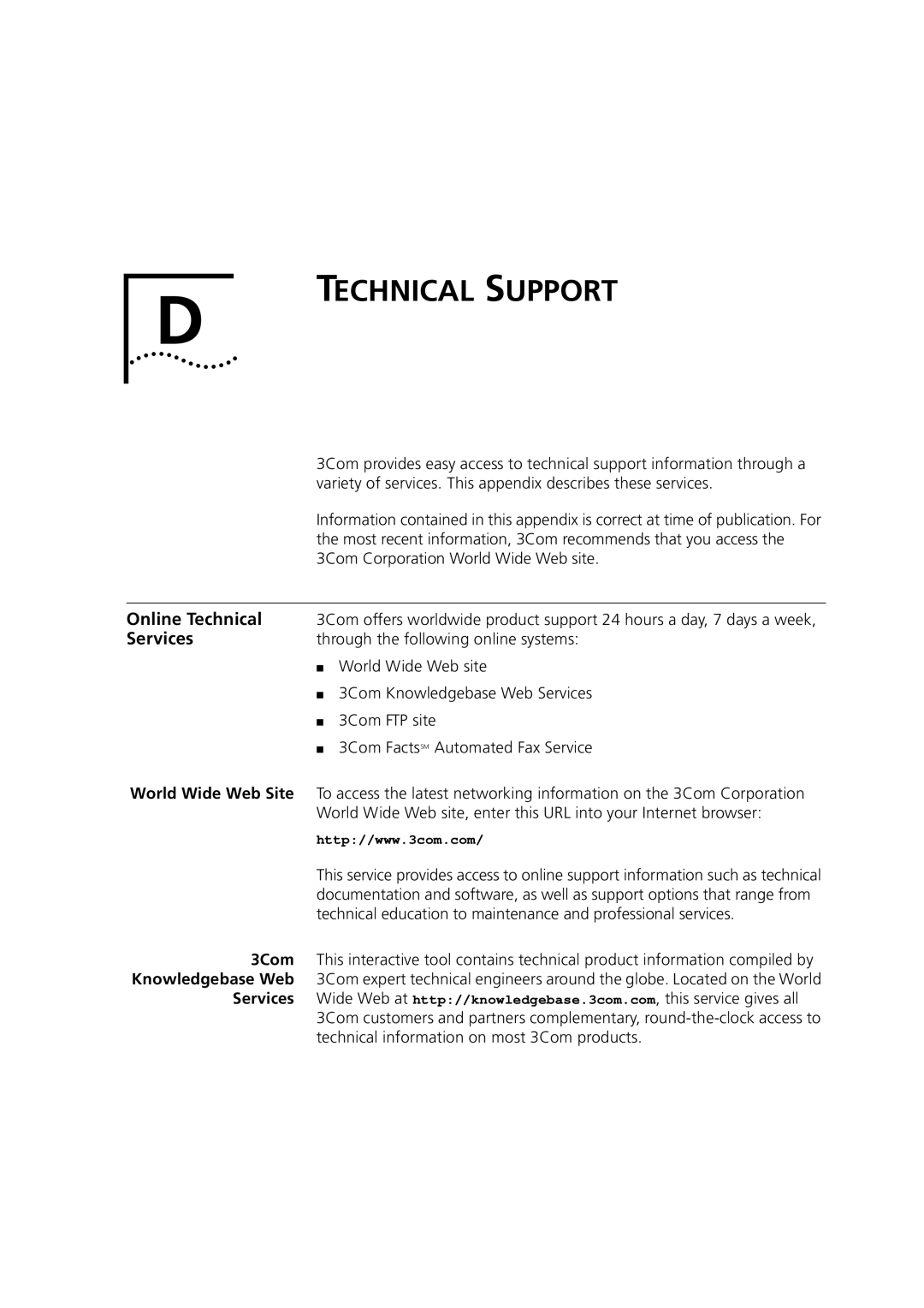3Com 3C16987 manual Technical Support, Online Technical, Services, 3Com 