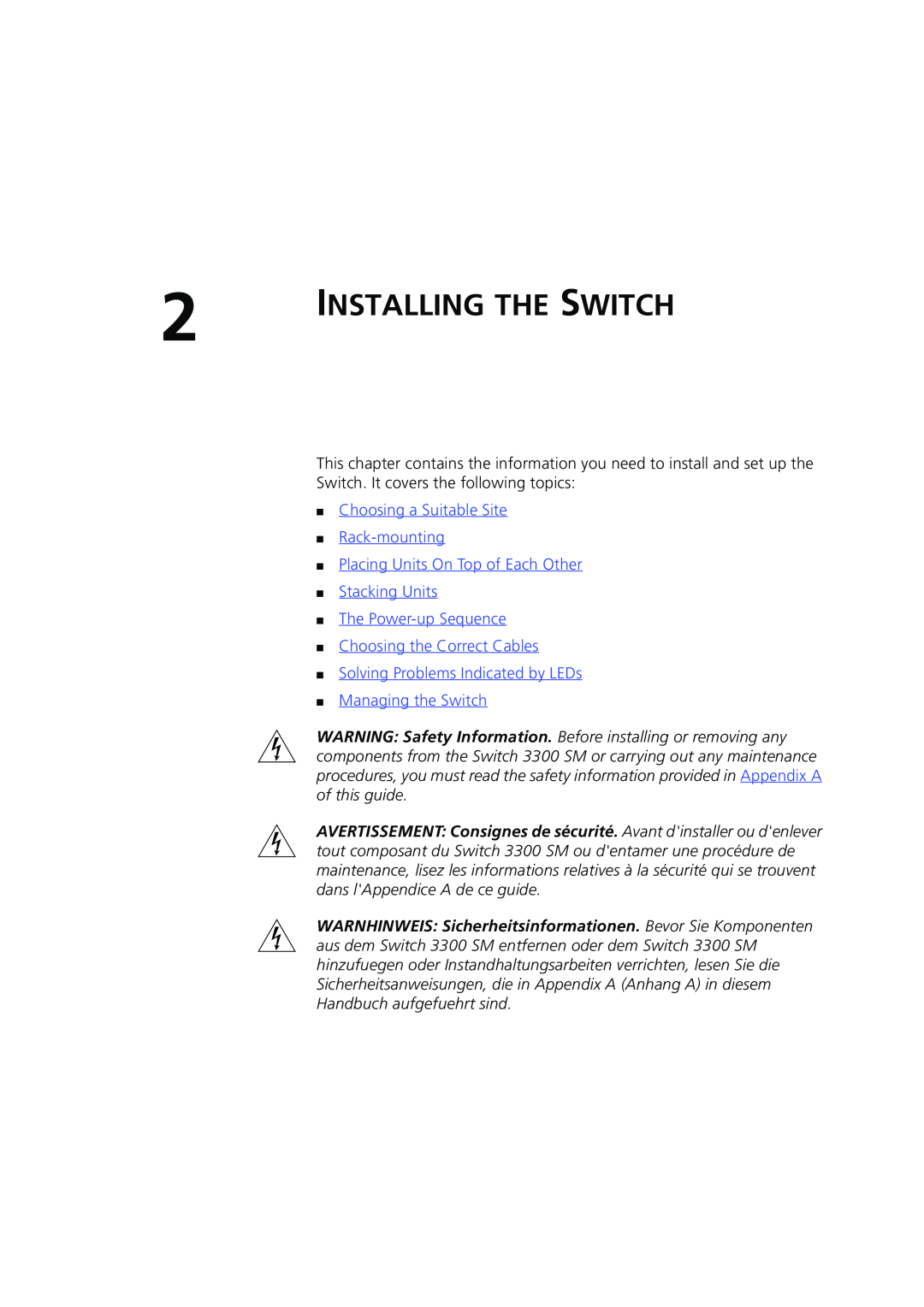 3Com 3C16987A manual Installing The Switch, Choosing a Suitable Site Rack-mounting 
