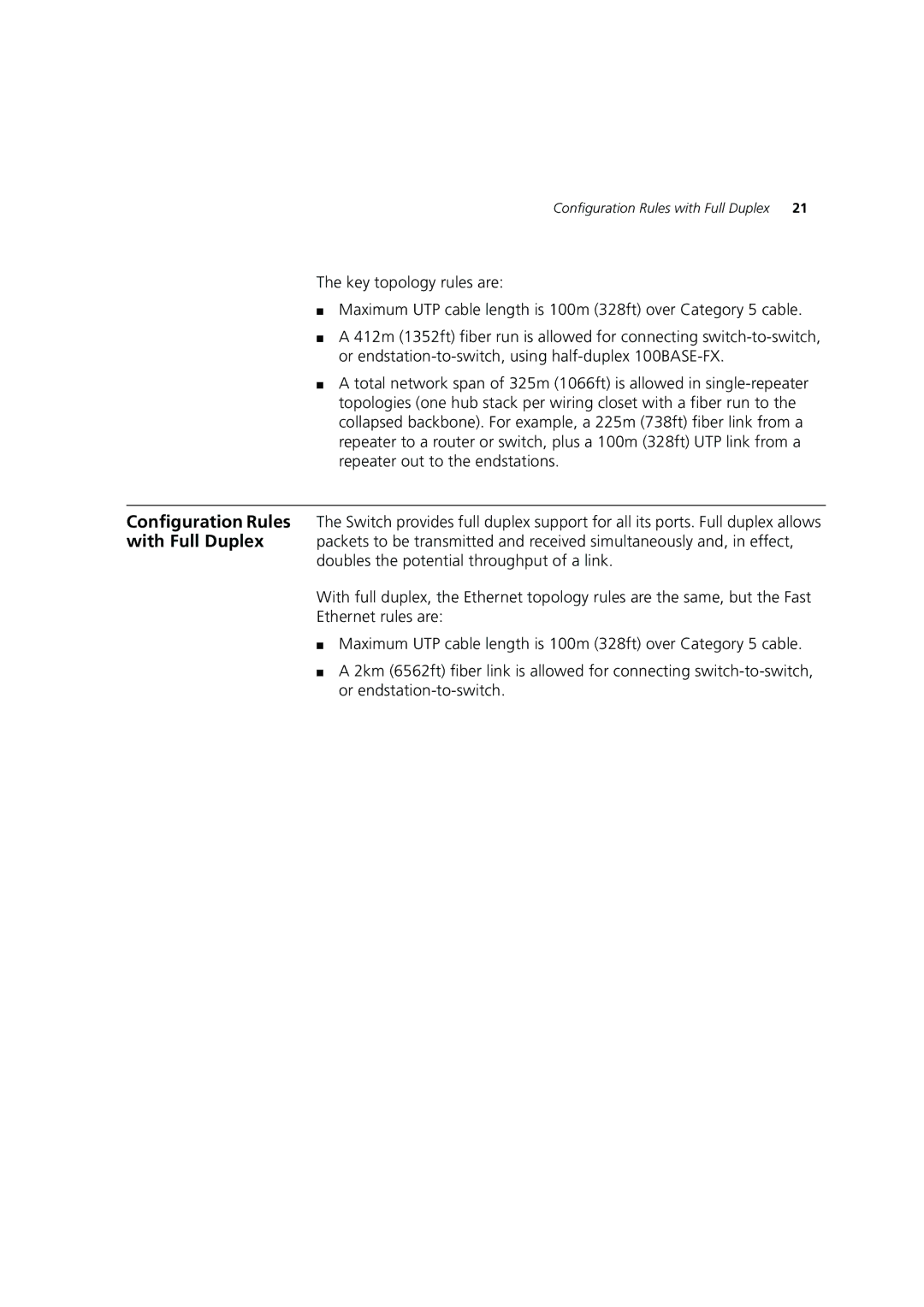 3Com 3C16987A manual Configuration Rules with Full Duplex 