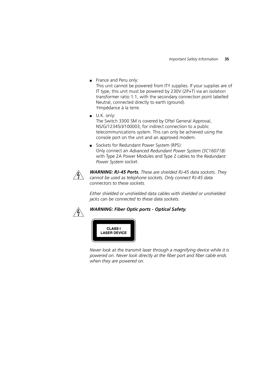 3Com 3C16987A manual Important Safety Information 