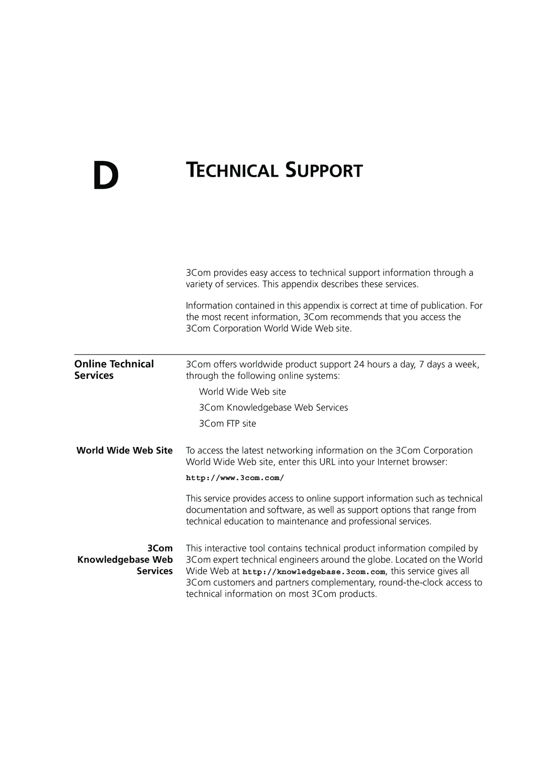 3Com 3C16987A manual Online Technical, Services 