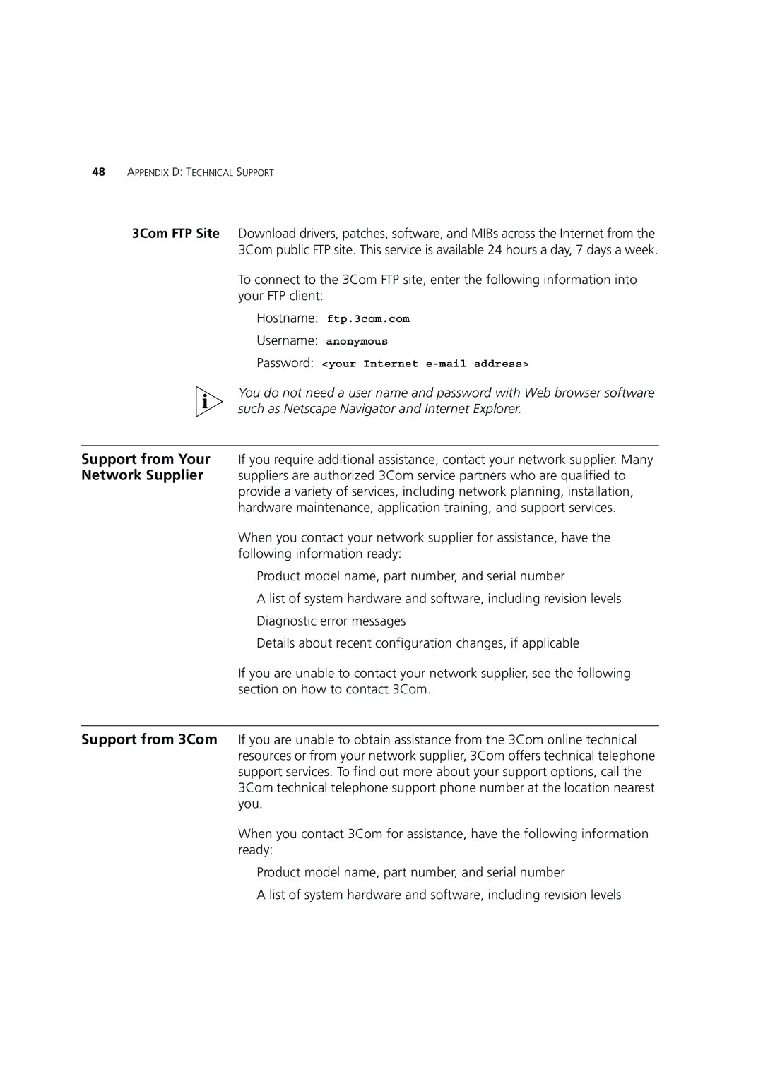 3Com 3C16987A manual Username anonymous 