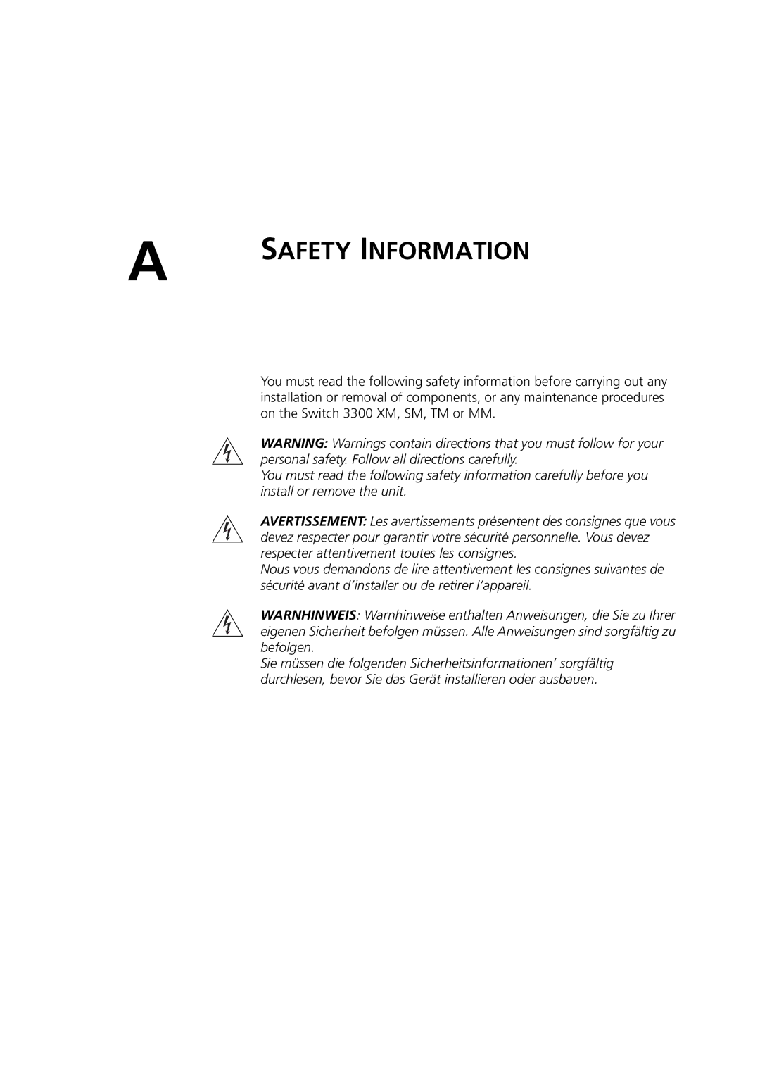 3Com 3C16985B, 3C16988A, 3C16987A, 3C16986A manual Safety Information 