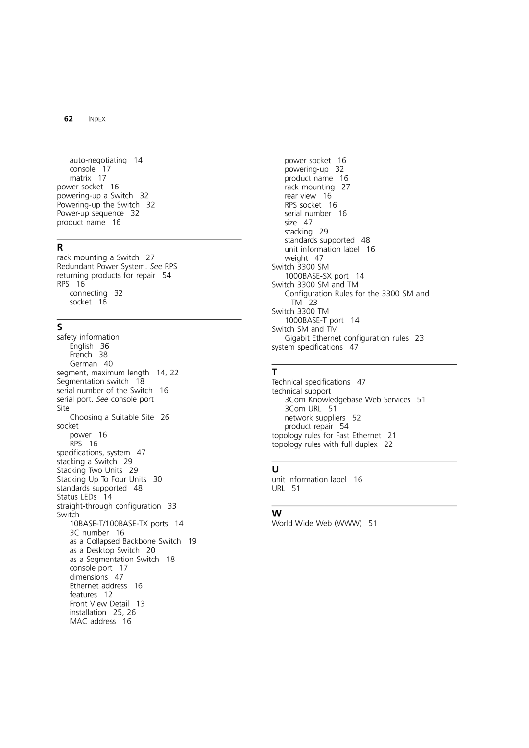 3Com 3C16986A, 3C16988A, 3C16987A, 3C16985B manual Index 