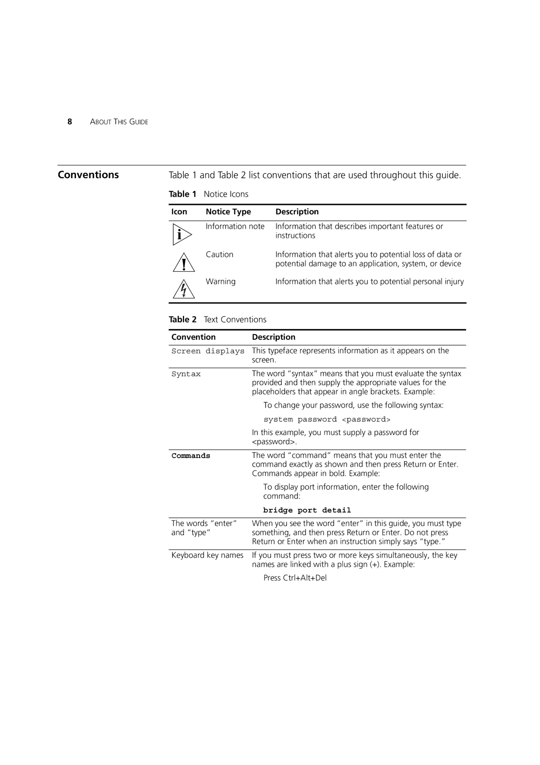 3Com 3C16988A, 3C16987A, 3C16986A, 3C16985B manual Conventions, List conventions that are used throughout this guide 