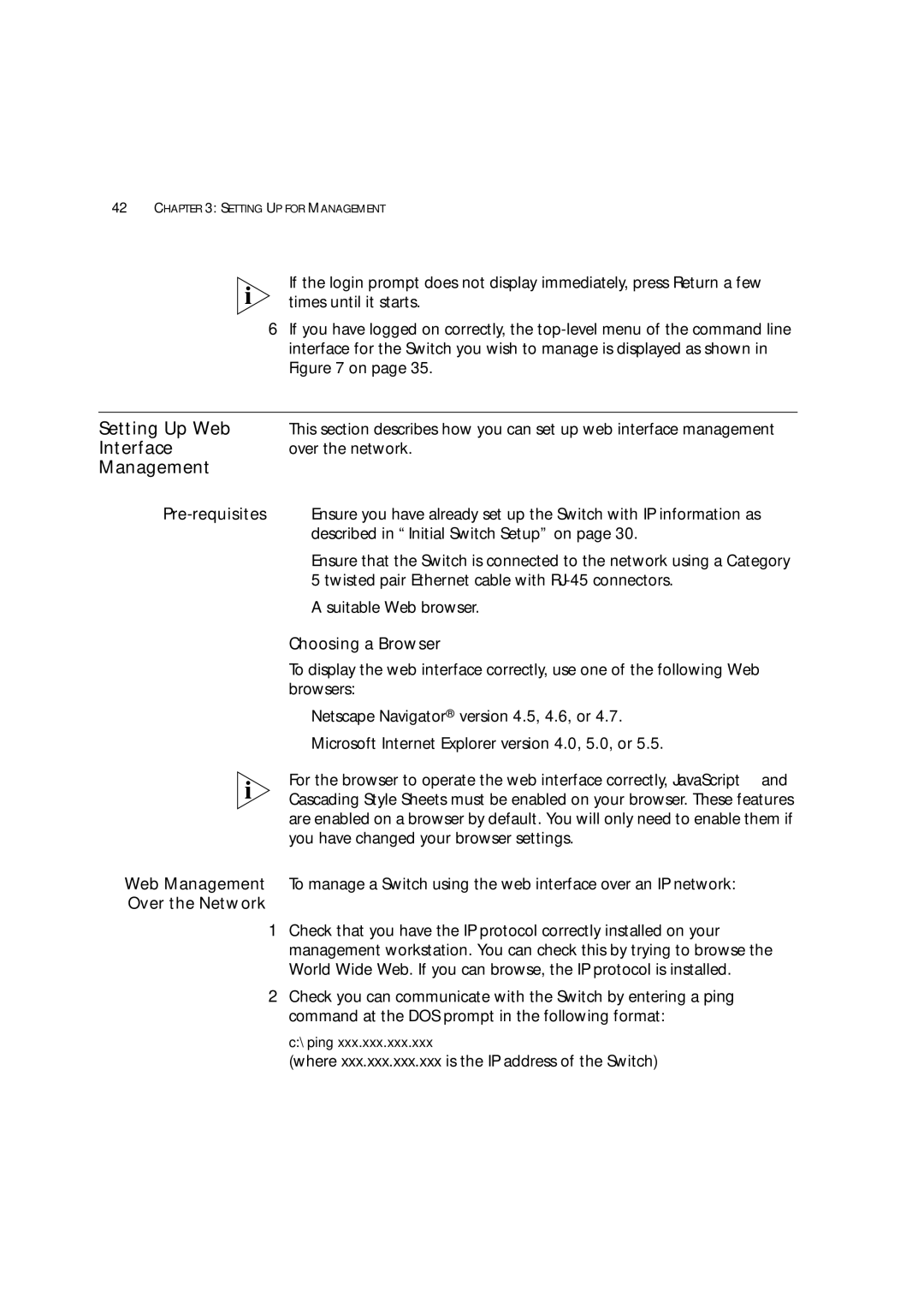 3Com 3C172203, 3C17204 manual Setting Up Web, Interface, Choosing a Browser, Over the Network 