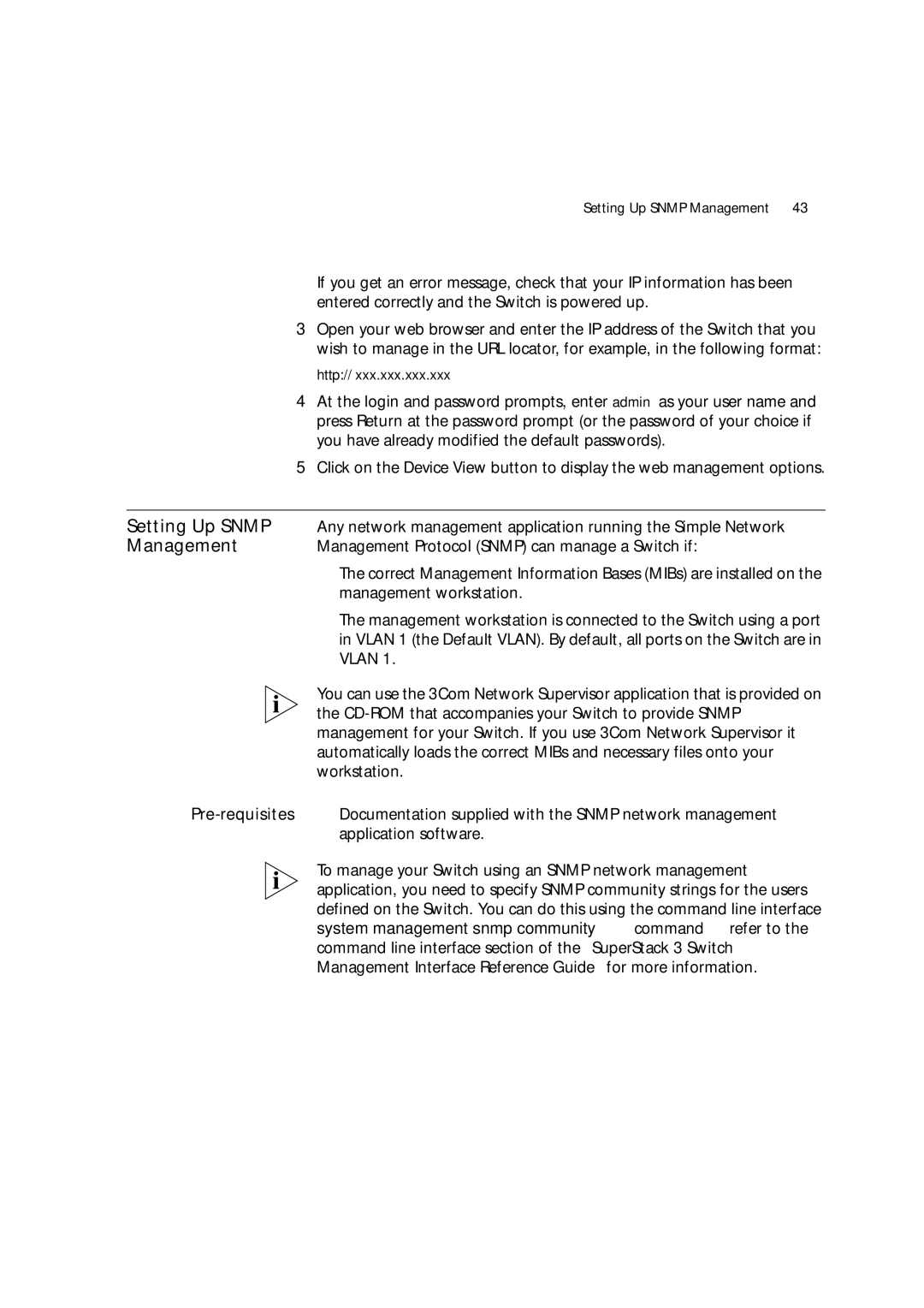 3Com 3C17204, 3C172203 manual Setting Up Snmp, Management Protocol Snmp can manage a Switch if, Management workstation 