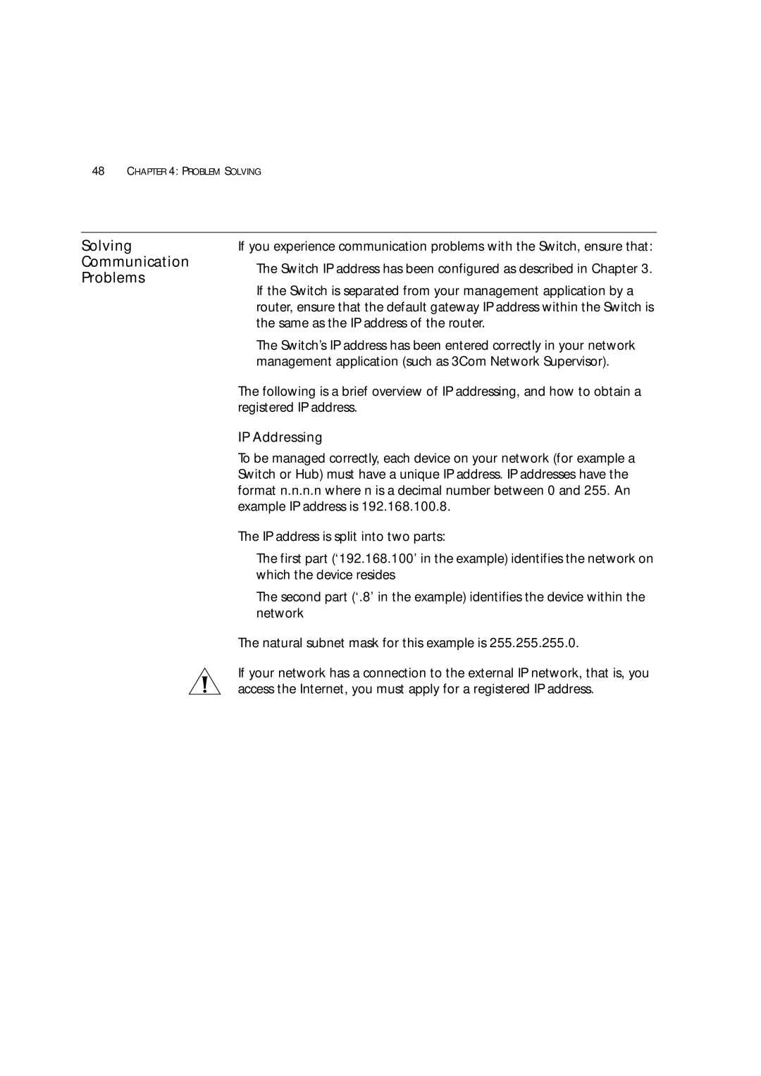 3Com 3C172203, 3C17204 manual Solving Communication Problems, IP Addressing 