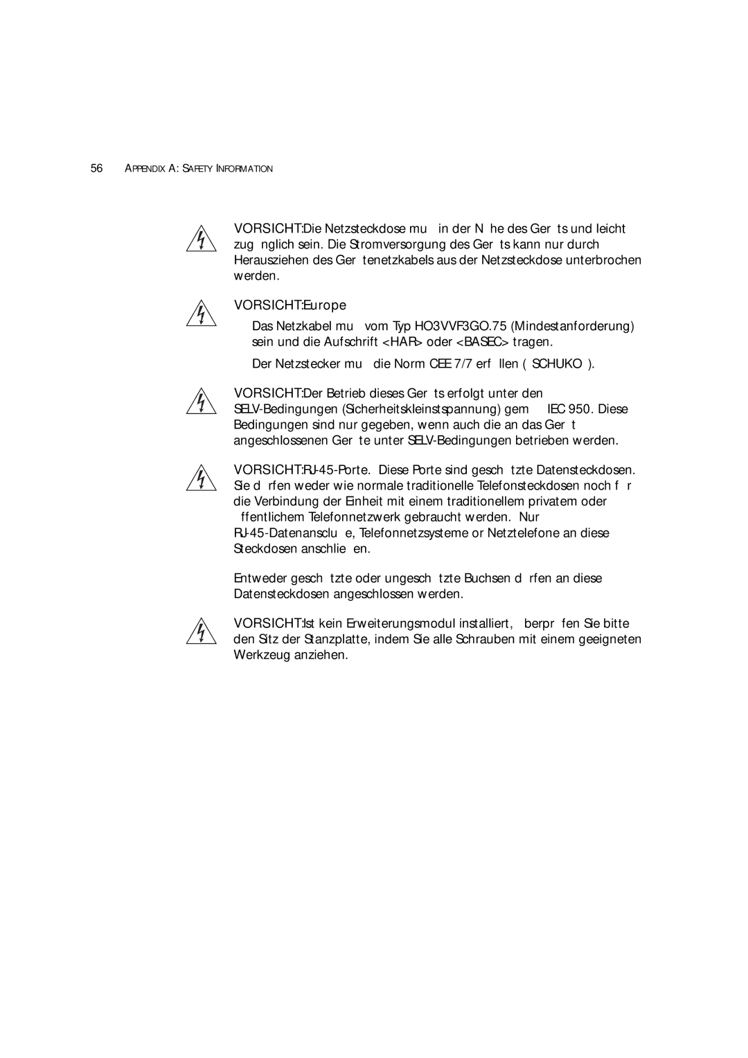 3Com 3C172203, 3C17204 manual Vorsicht Europe 