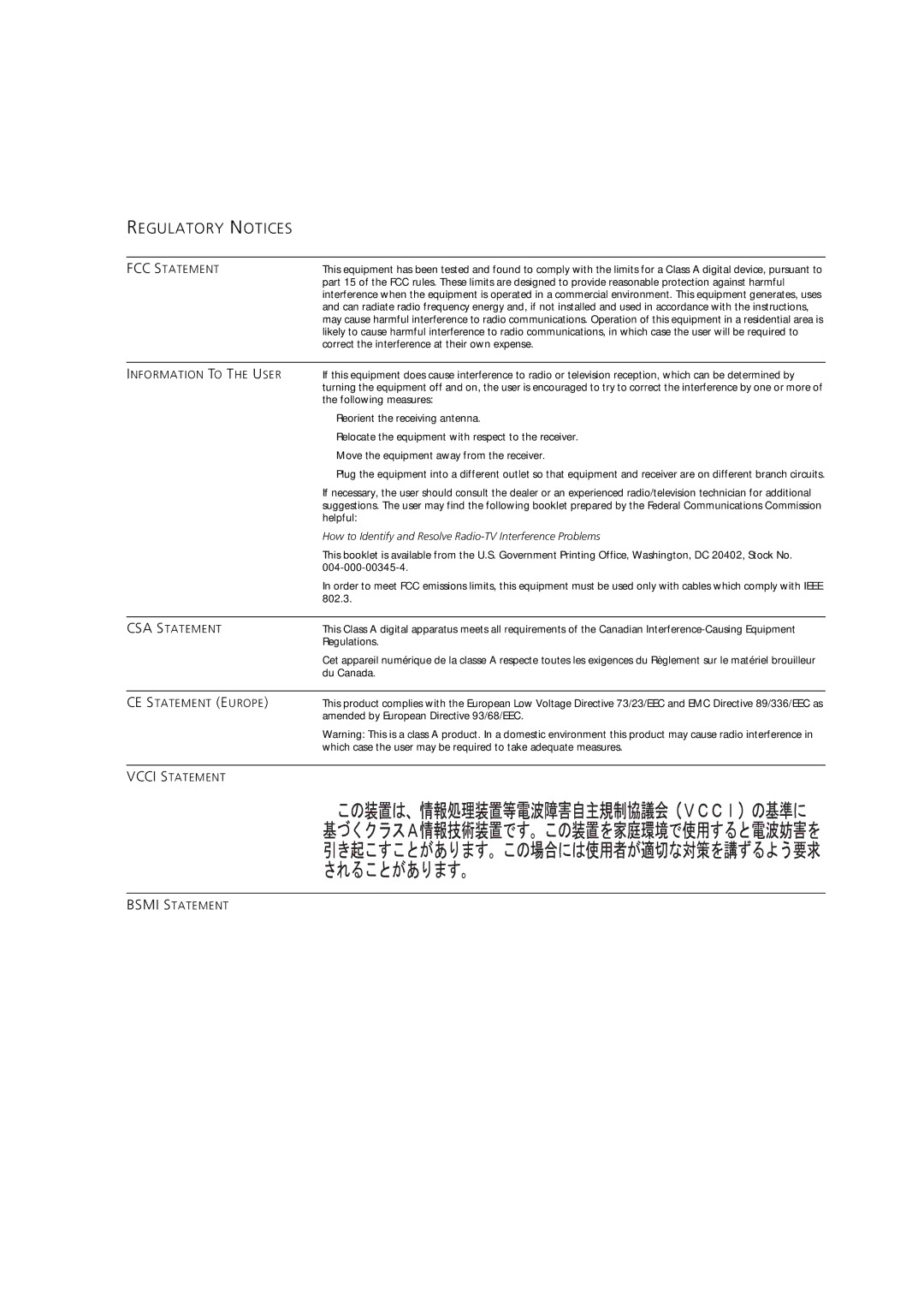 3Com 3C17204, 3C172203 manual Regulatory Notices 