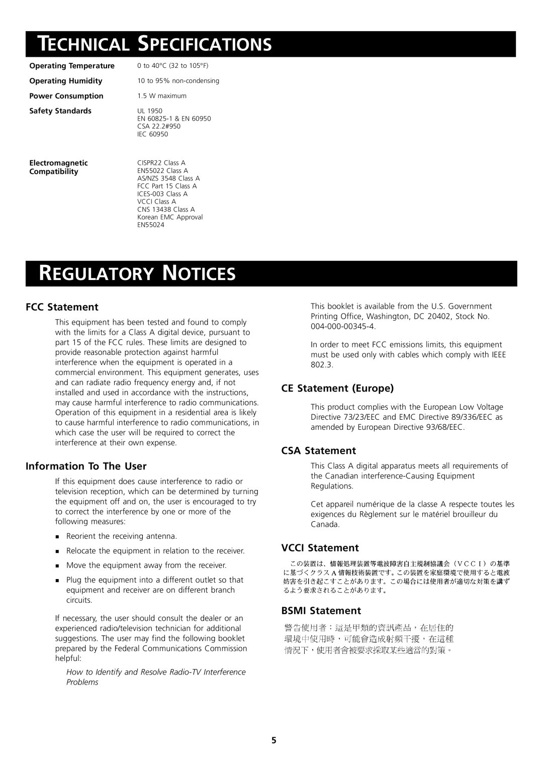 3Com 3C172221 manual Technical Specifications, Regulatory Notices 