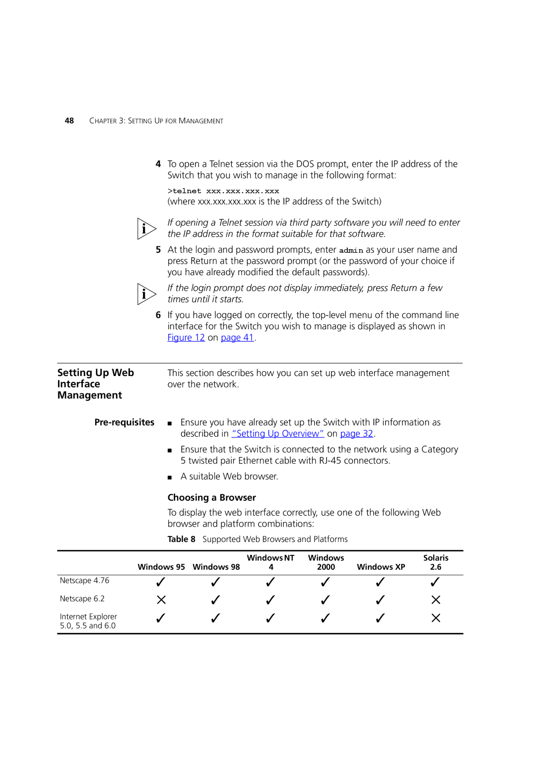 3Com 3C17300, C17302, C17304 manual Setting Up Web, Interface, Choosing a Browser 