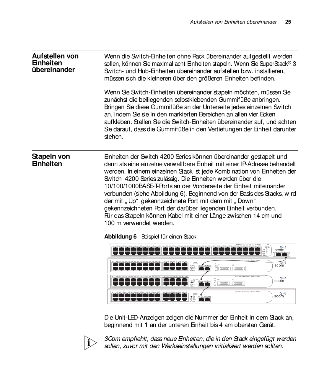 3Com 3C17302, 3C17304, 3C17300 manual Aufstellen von Einheiten übereinander, Stapeln von 