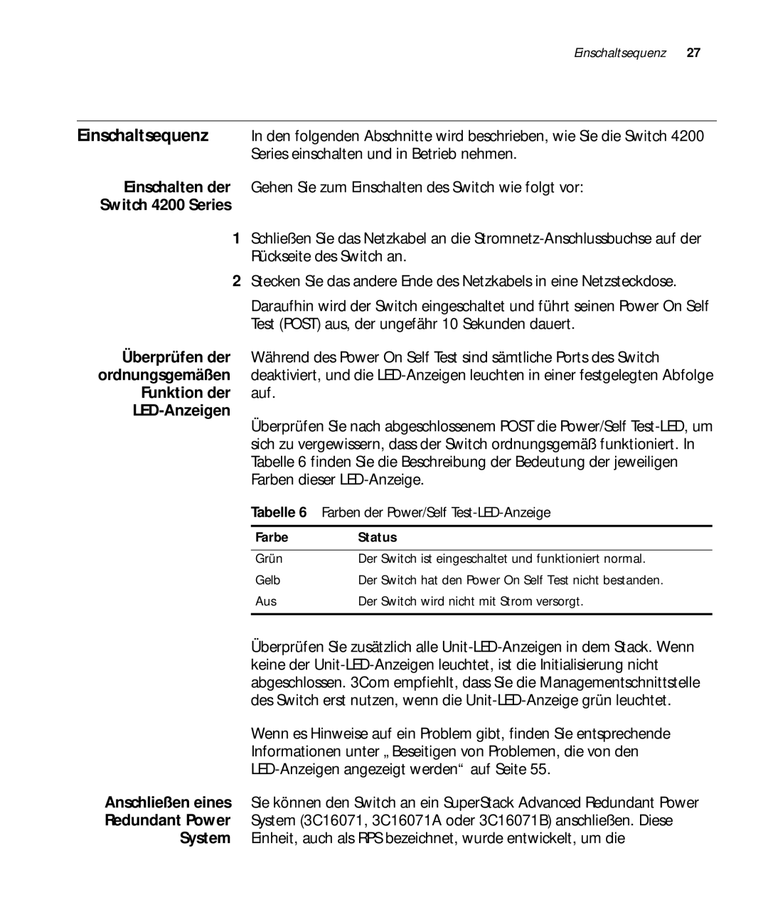 3Com 3C17304, 3C17302, 3C17300 manual Switch 4200 Series, Überprüfen der, Funktion der, LED-Anzeigen 