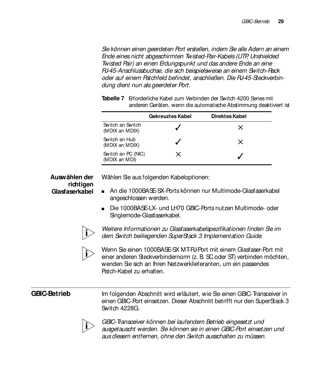 3Com 3C17300, 3C17304, 3C17302 manual Auswählen der, Richtigen, Glasfaserkabel 