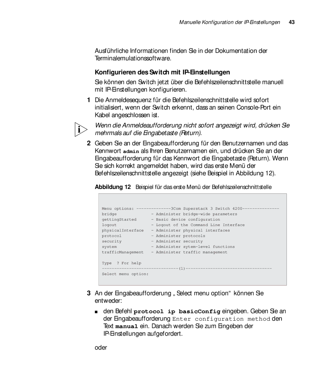 3Com 3C17302, 3C17304, 3C17300 manual Konfigurieren des Switch mit IP-Einstellungen 