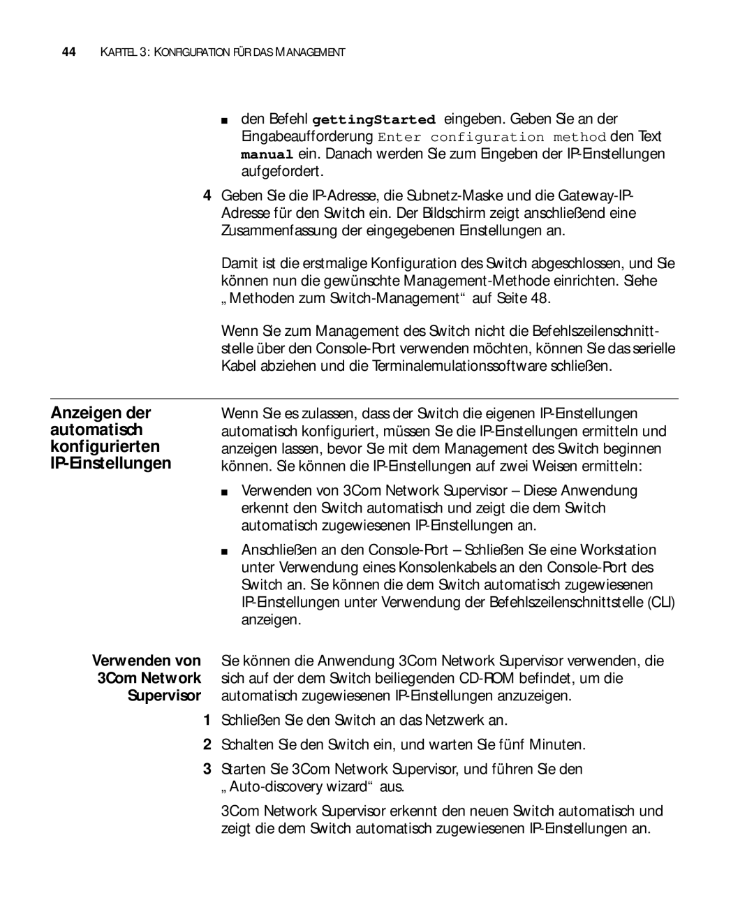 3Com 3C17300, 3C17304 manual Anzeigen der automatisch konfigurierten IP-Einstellungen, Verwenden von 3Com Network Supervisor 