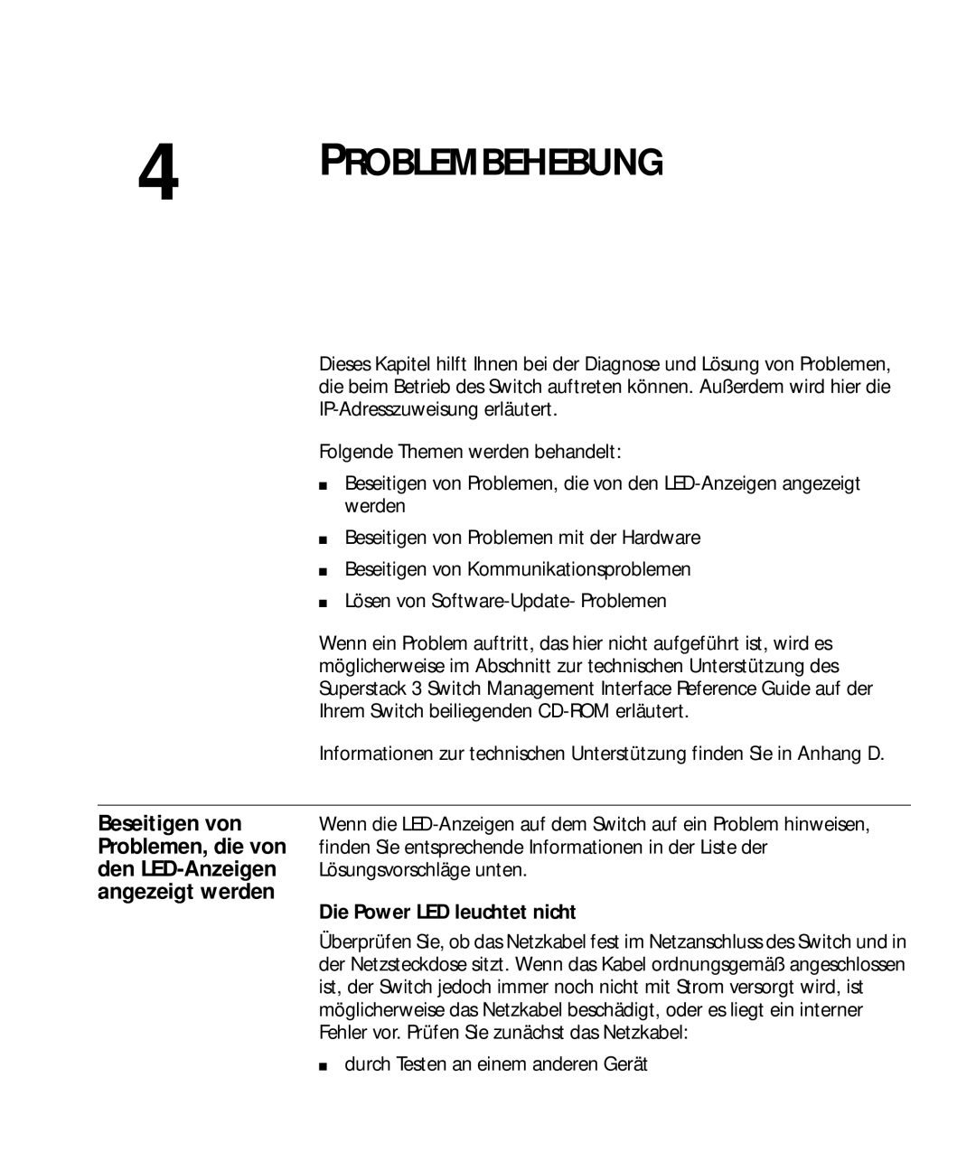 3Com 3C17302, 3C17304, 3C17300 manual Problembehebung, Beseitigen von, Problemen, die von, Den LED-Anzeigen, Angezeigt werden 