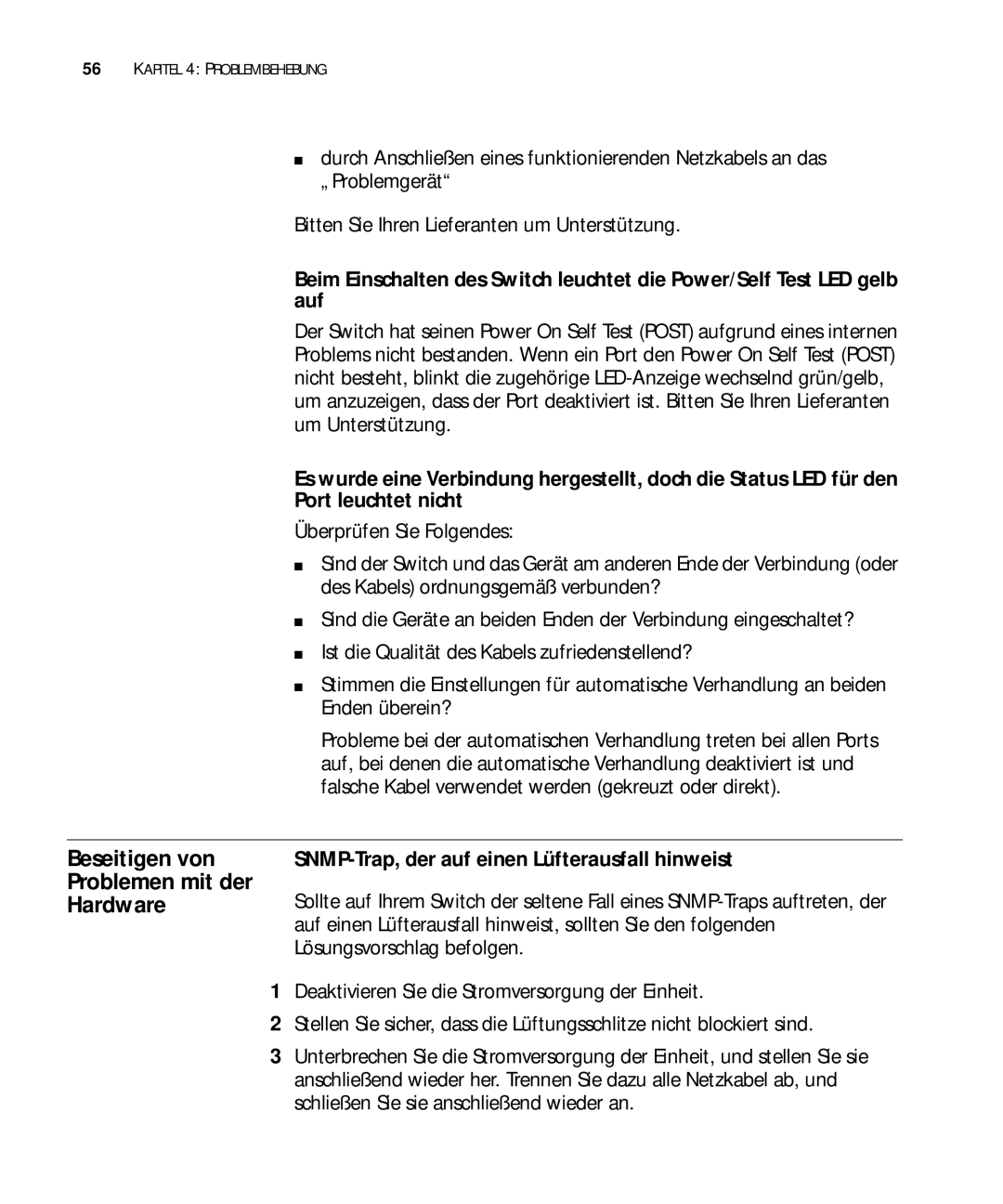 3Com 3C17300, 3C17304, 3C17302 Beseitigen von Problemen mit der Hardware, SNMP-Trap, der auf einen Lüfterausfall hinweist 