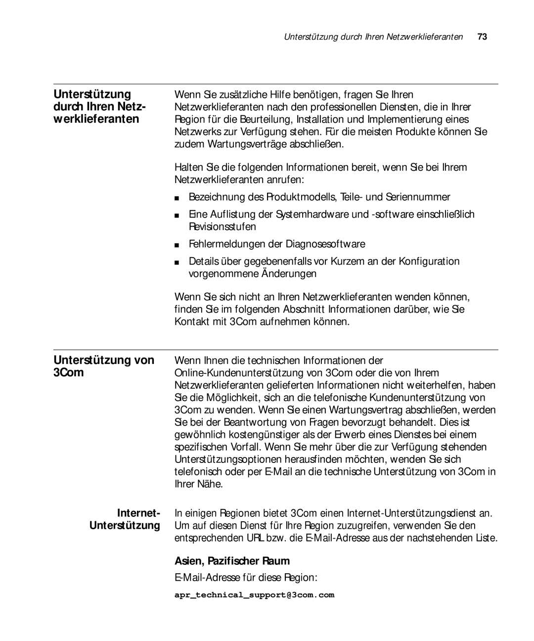 3Com 3C17302, 3C17304, 3C17300 manual Durch Ihren Netz, Werklieferanten, Unterstützung von, 3Com 