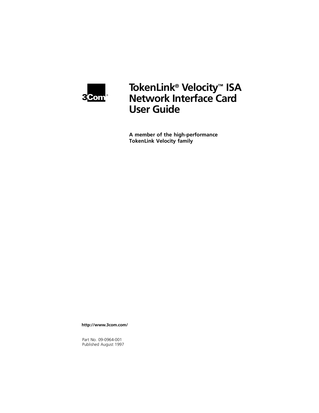 3Com 3C319 manual User Guide, Member of the high-performance TokenLink Velocity family 