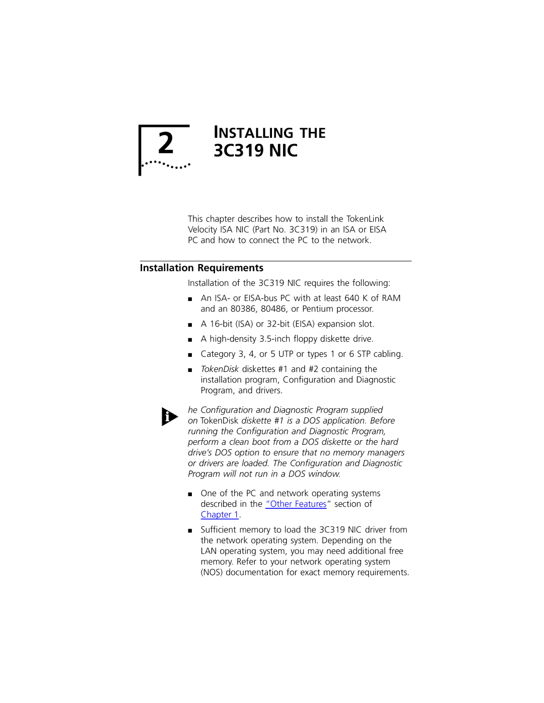 3Com manual 3C319 NIC, Installation Requirements 