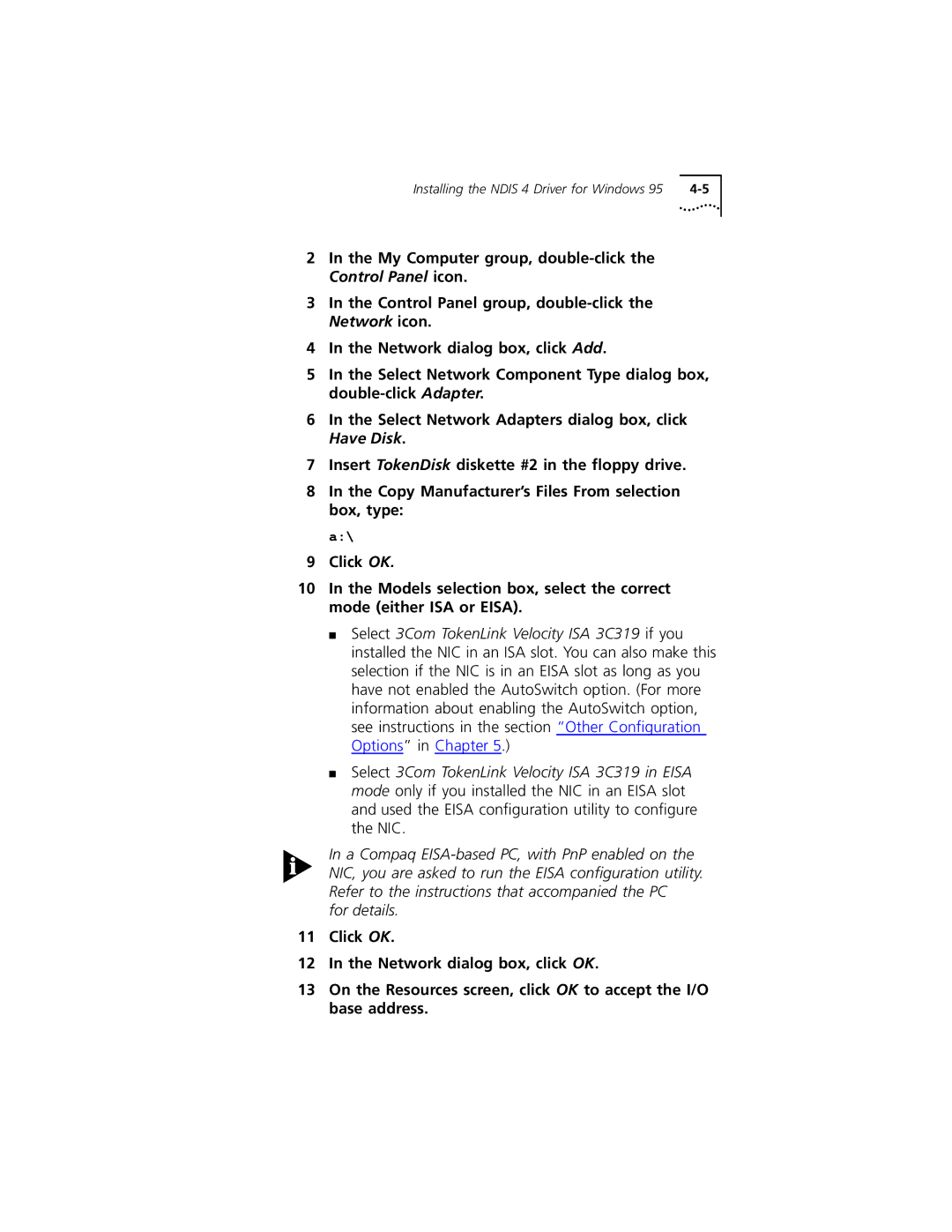 3Com 3C319 manual Installing the Ndis 4 Driver for Windows 