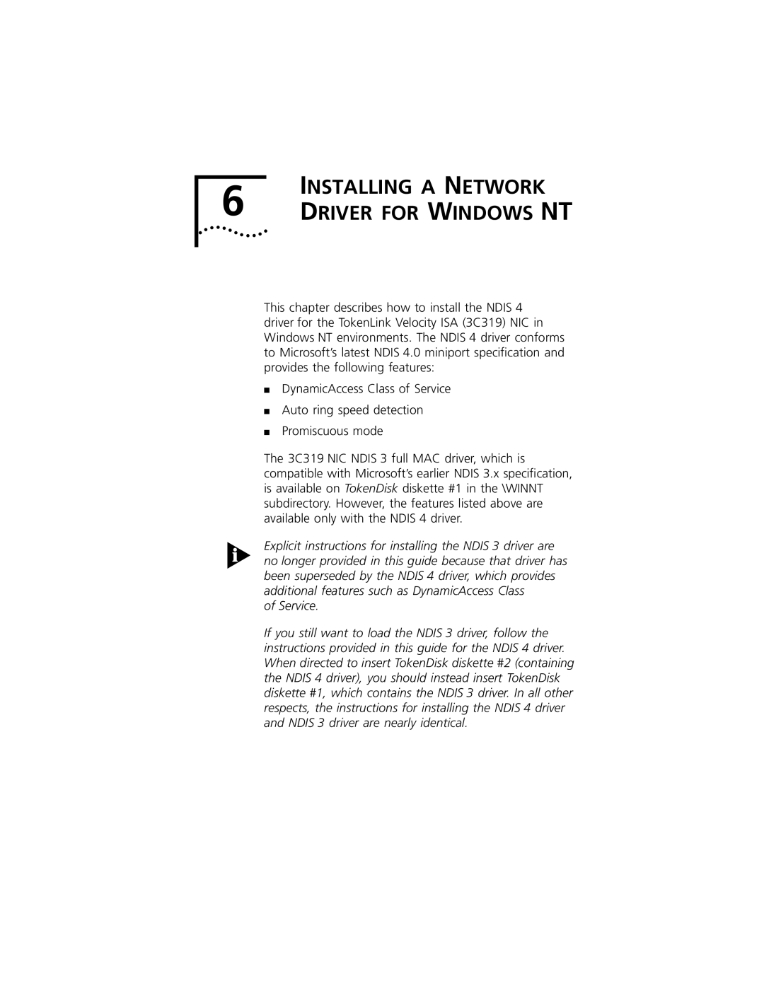 3Com 3C319 manual Driver for Windows NT 