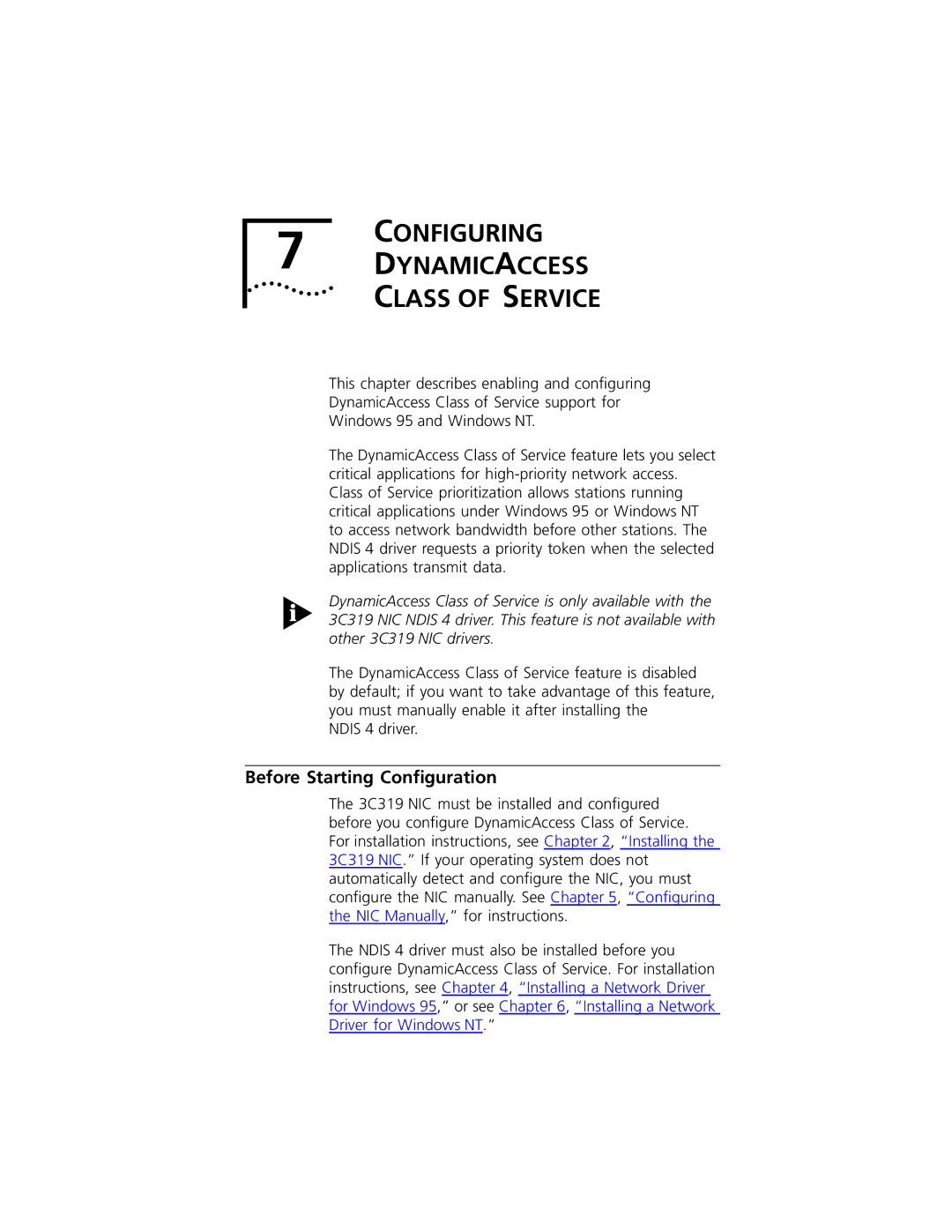 3Com 3C319 manual Configuring Dynamicaccess Class of Service, Before Starting Conﬁguration 