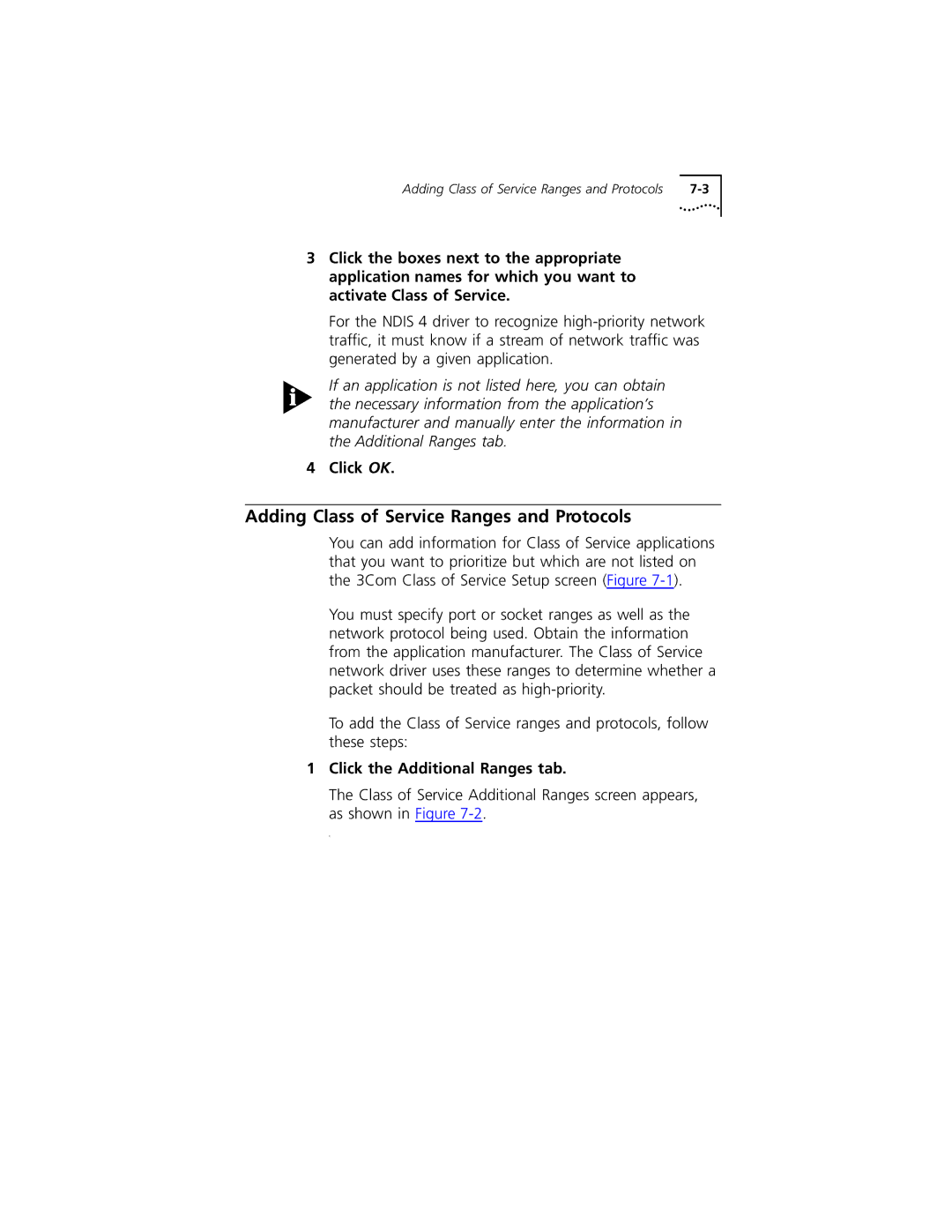 3Com 3C319 manual Adding Class of Service Ranges and Protocols, Click the Additional Ranges tab 