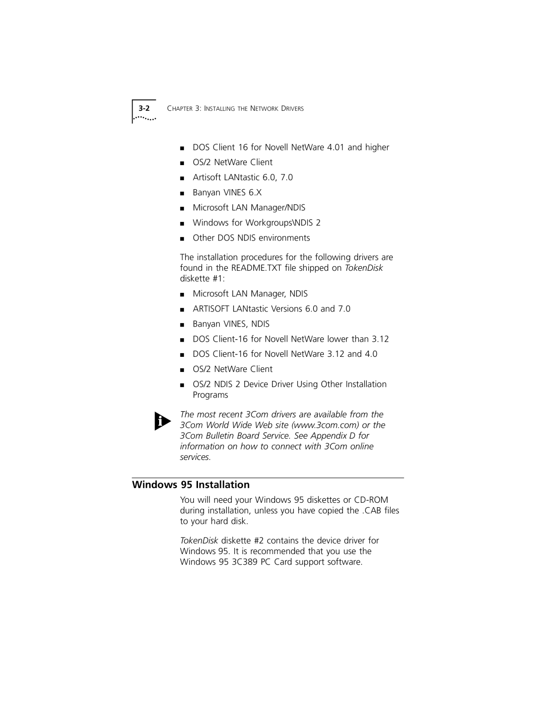 3Com 3C389 manual Windows 95 Installation 