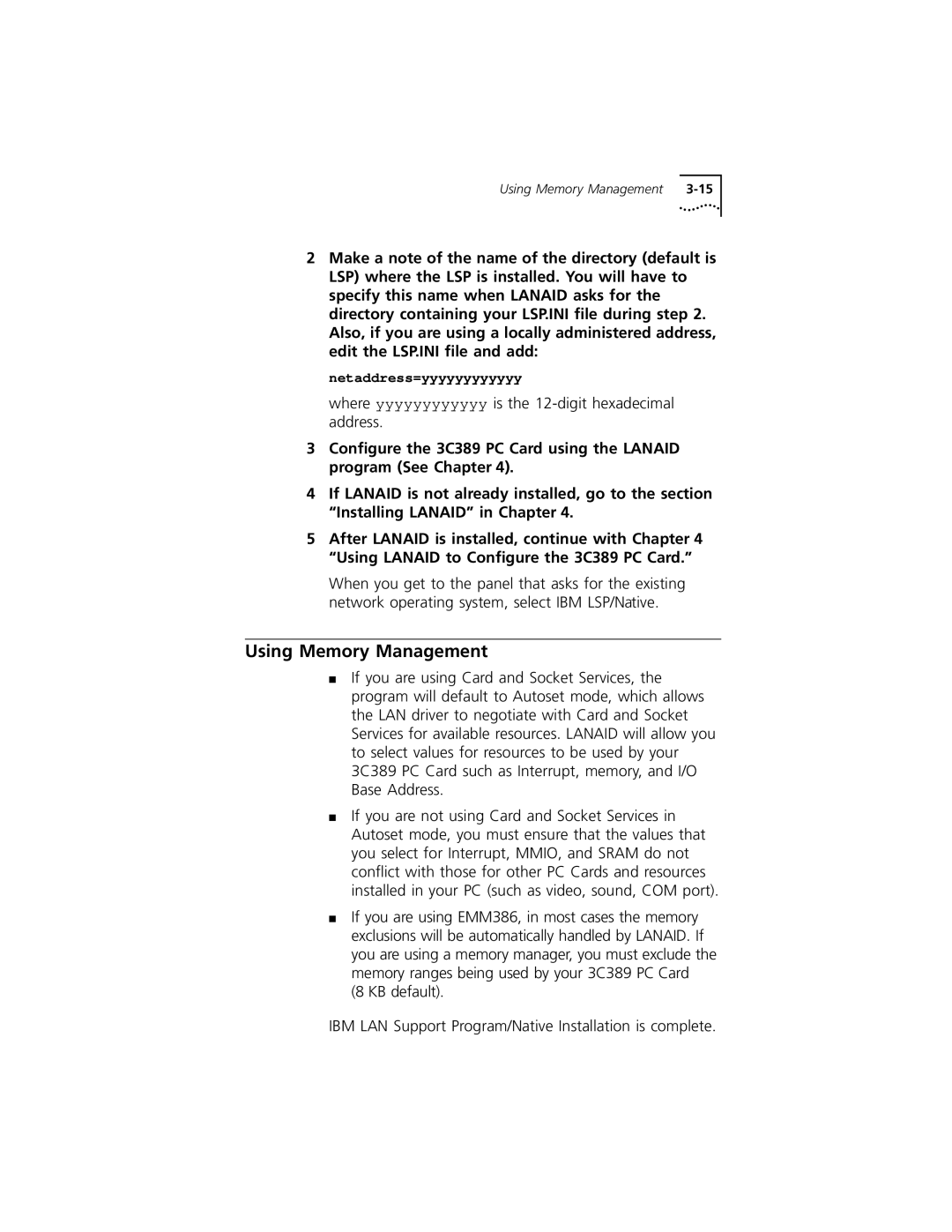 3Com 3C389 manual Using Memory Management 