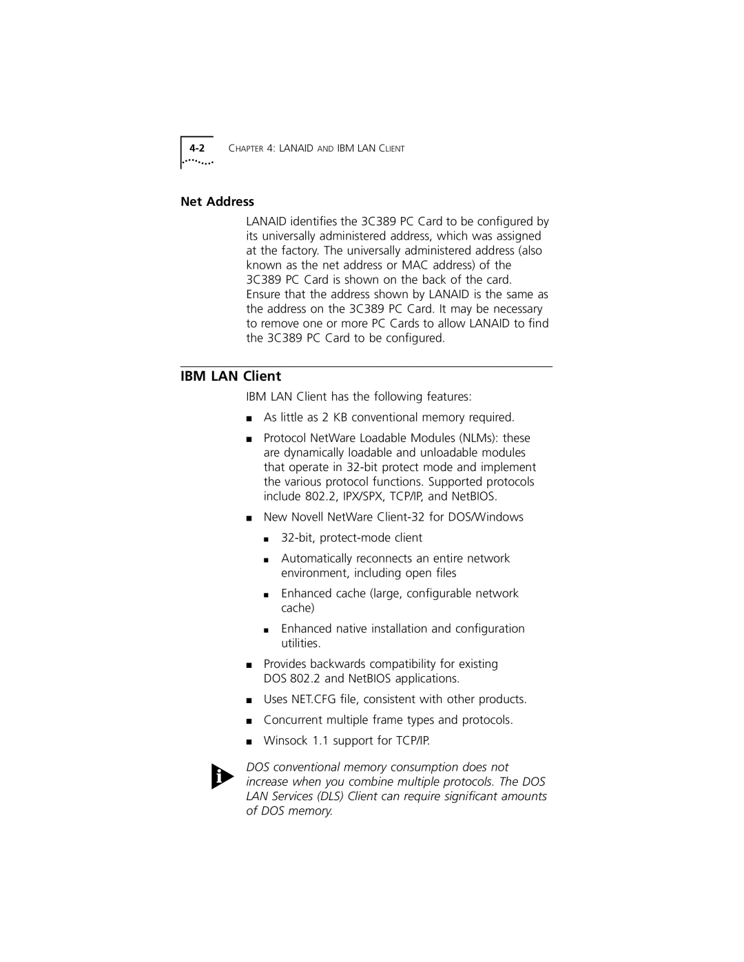 3Com 3C389 manual IBM LAN Client, Net Address 