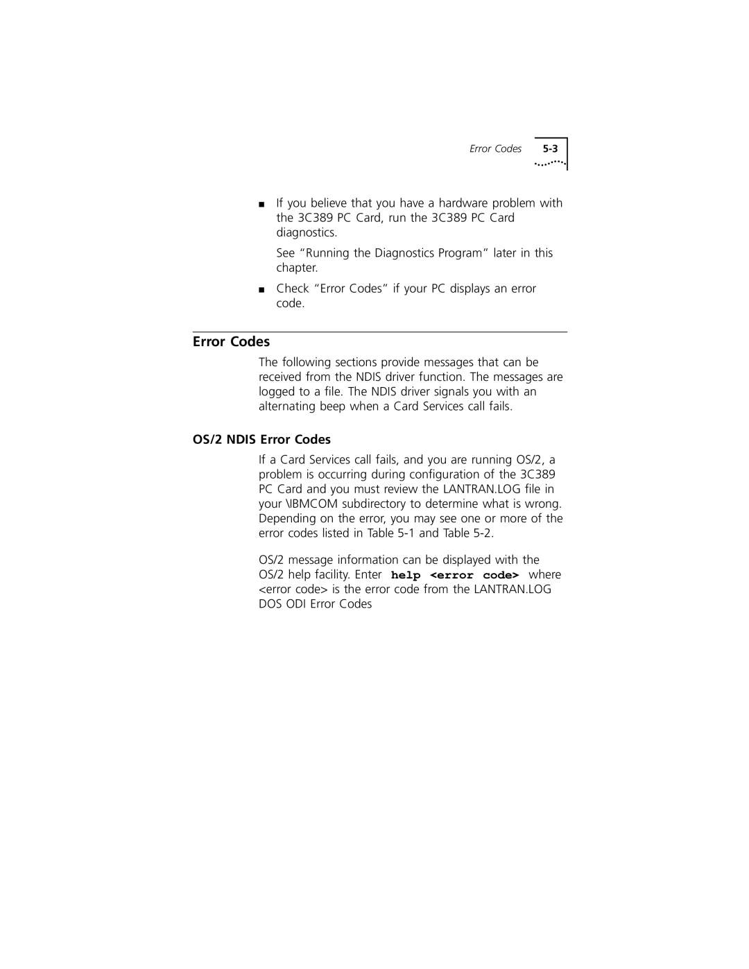 3Com 3C389 manual OS/2 Ndis Error Codes 